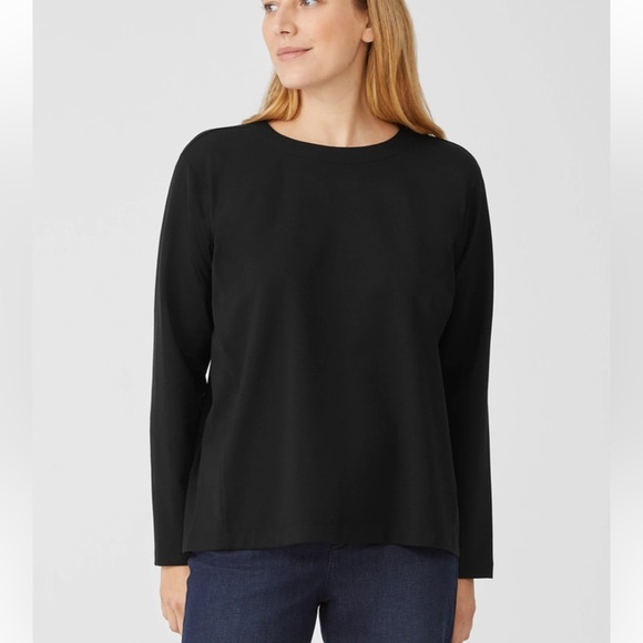Eileen Fisher Black Washable Flex Ponte Crew Neck Top Size M - Picture 1 of 9